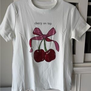 Cherry on Top White T-Shirt with Rhinestones